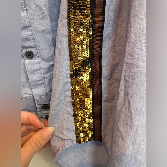 J. Crew Periwinkle Blue Button-Up Shirt with Gold Sequin Stripe Accents Size 6 S - Picture 8 of 13